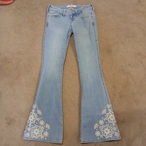 Hollister Light Blue Embroidered Flare Jeans
